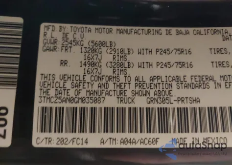 2016 Toyota Tacoma Sr5 V6 from USA, damaged, VIN 3TMCZ5AN0GM035087